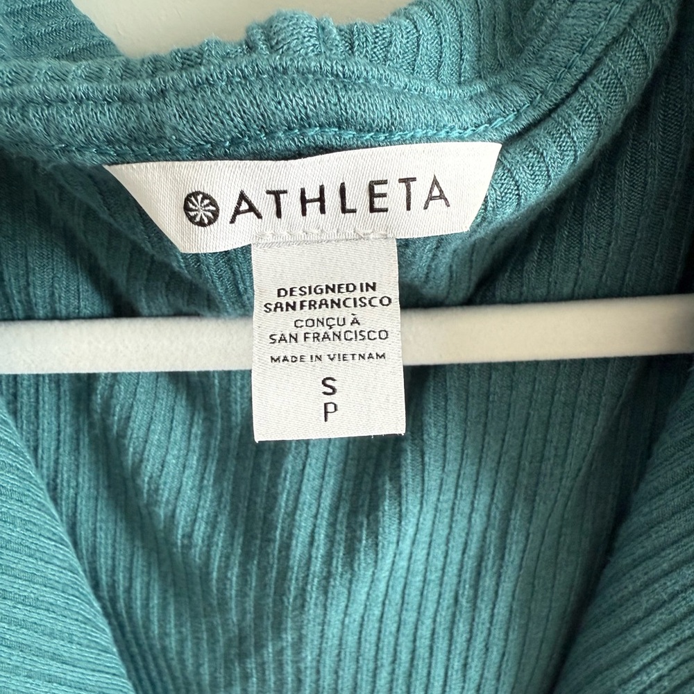 Athleta Harmony Pose Wrap Cardigan Teal Blue Ribbed Open Front Sweater Size S - Picture 2 of 4